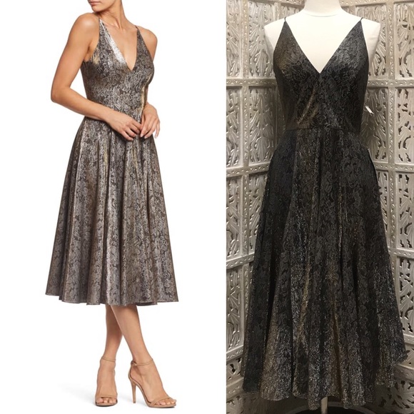 plunging jacquard midi dress